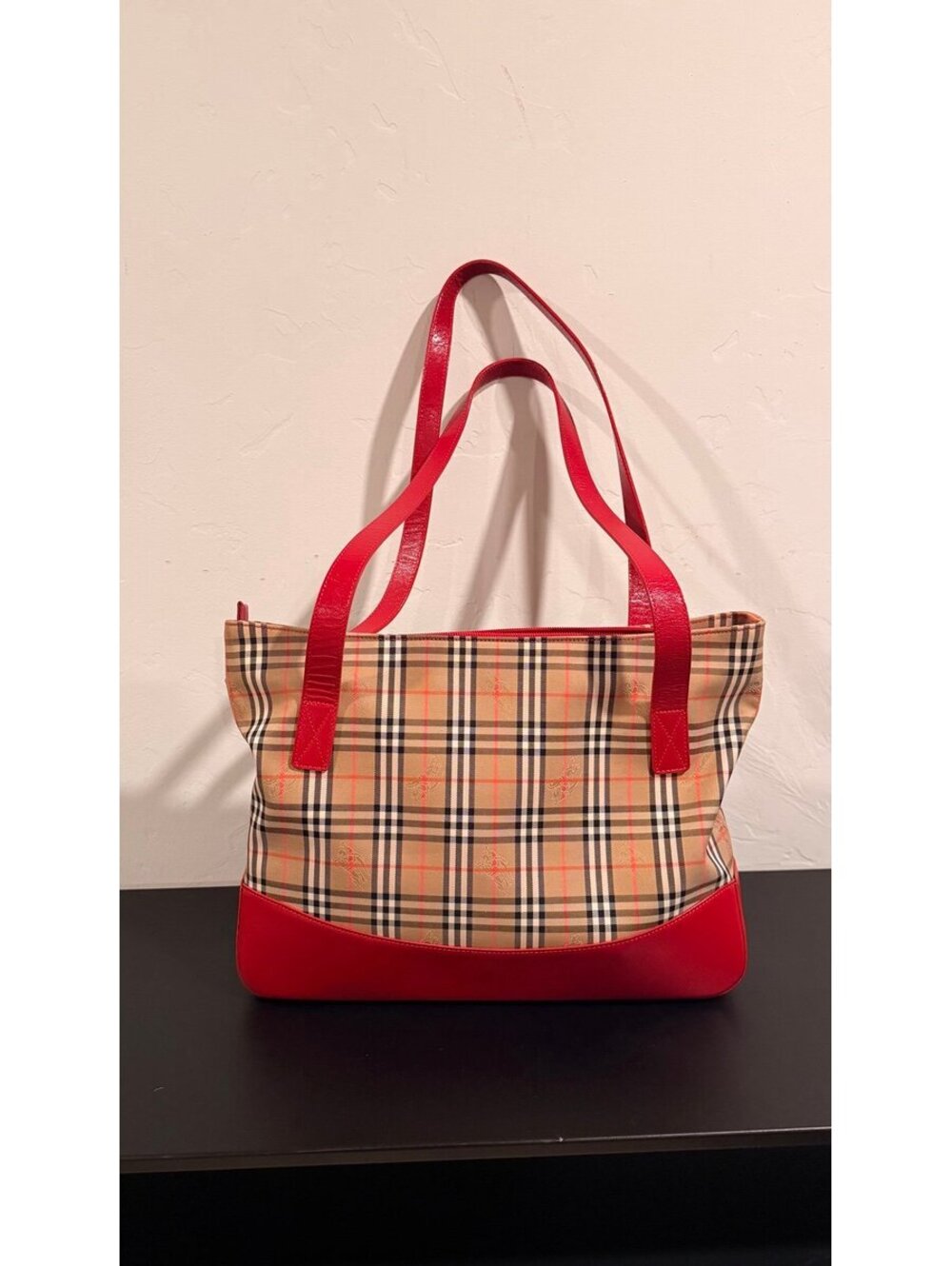 Burberrys Nova Check Tote Bag Canvas Beige Gold with Certificate of Authenticity